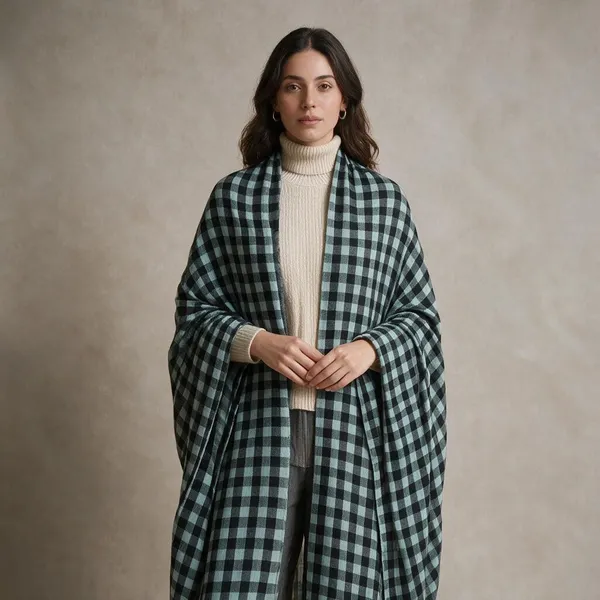 Black_Checkered_Open_Front_Long_Shawl_For_Women