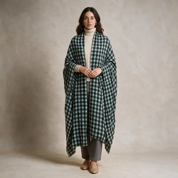 Black_Checkered_Open_Front_Long_Shawl_For_Women
