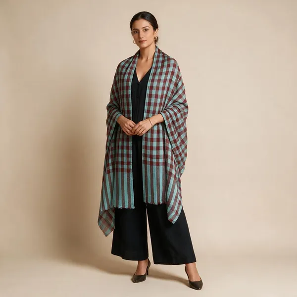 Maroon_And_Aqua_Checked_Shawl_For_Women
