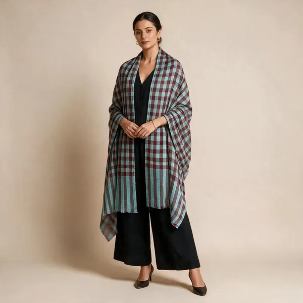 Maroon_And_Aqua_Checked_Shawl_For_Women