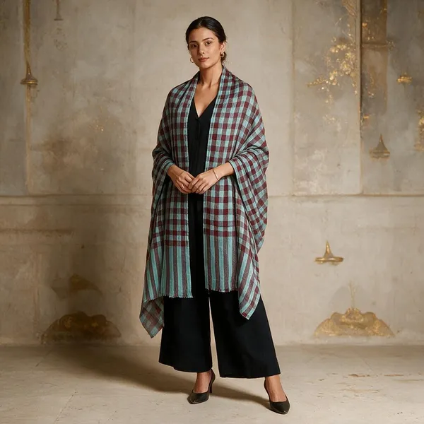 Maroon_And_Aqua_Checked_Shawl_For_Women