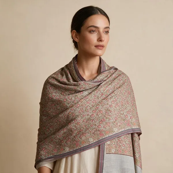 Beige_Wool_Floral_Embroidered_Shawl_For_Women