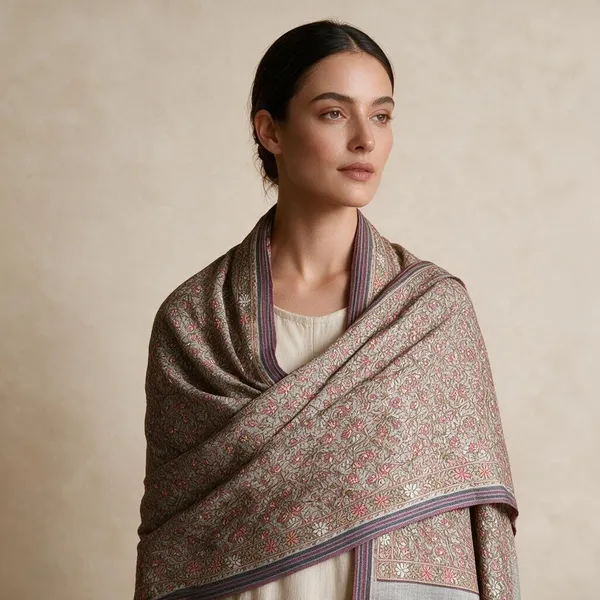 Beige_Wool_Floral_Embroidered_Shawl_For_Women