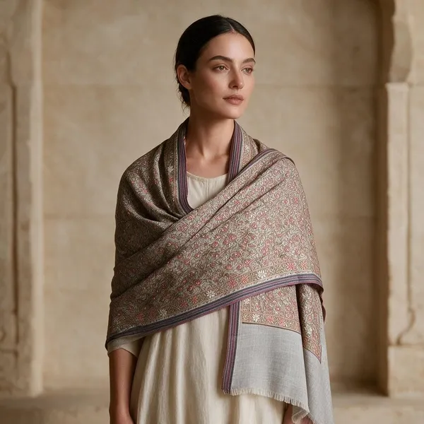 Beige_Wool_Floral_Embroidered_Shawl_For_Women