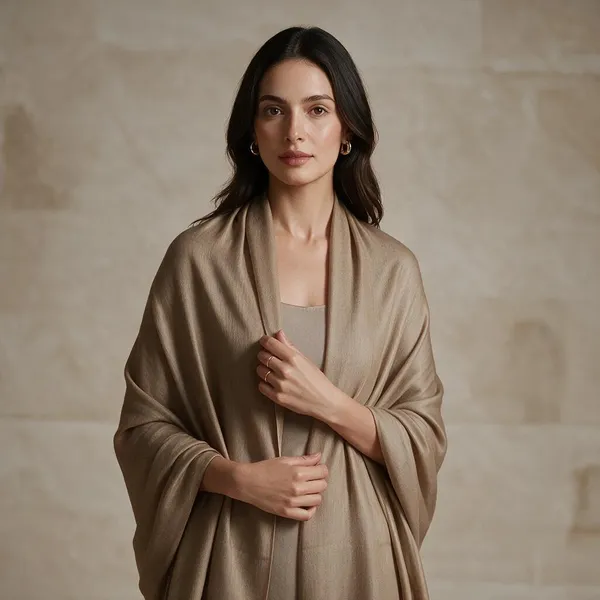 Beige_Textured_Open_Front_Shawl_For_Women
