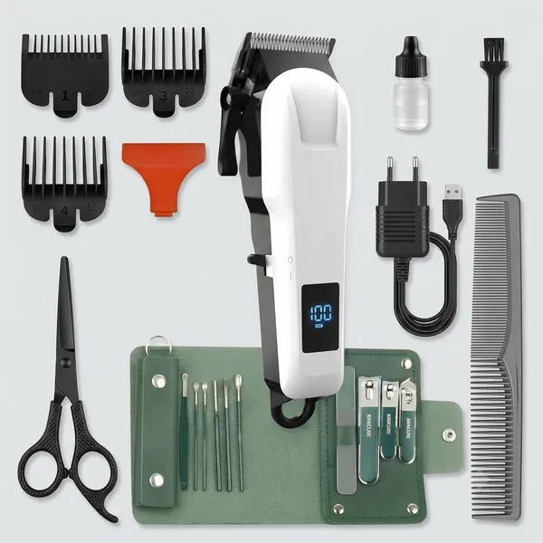 White_Cordless_Hair_Clipper_With_Digital_Display