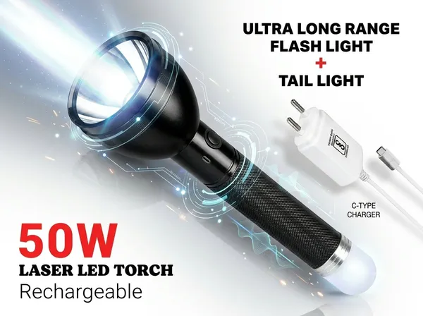 50W_Rechargeable_LED_Flashlight_With_Tail_Light