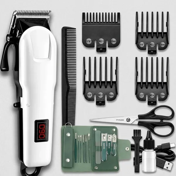 White_Cordless_Hair_Clipper_With_Digital_Display