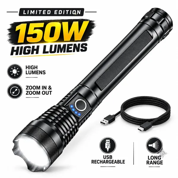 Rechargeable_150W_LED_Zoom_Flashlight