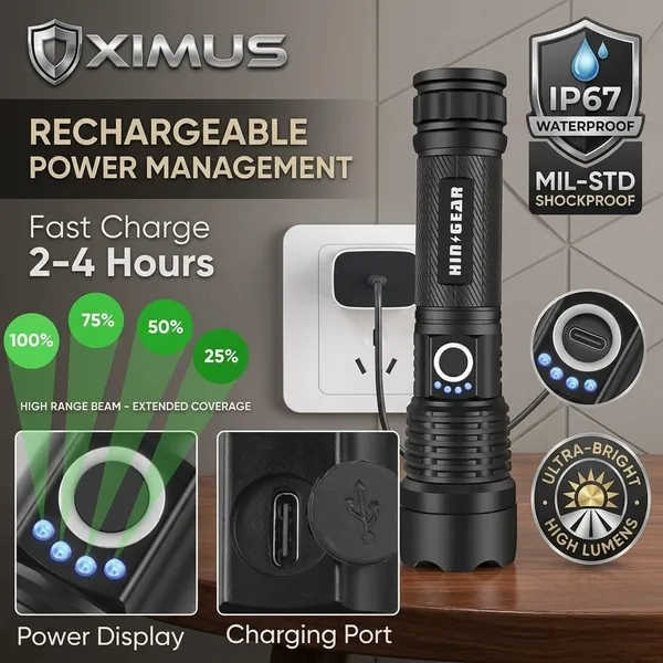 Black_Rechargeable_LED_Flashlight_With_Carrying_Case