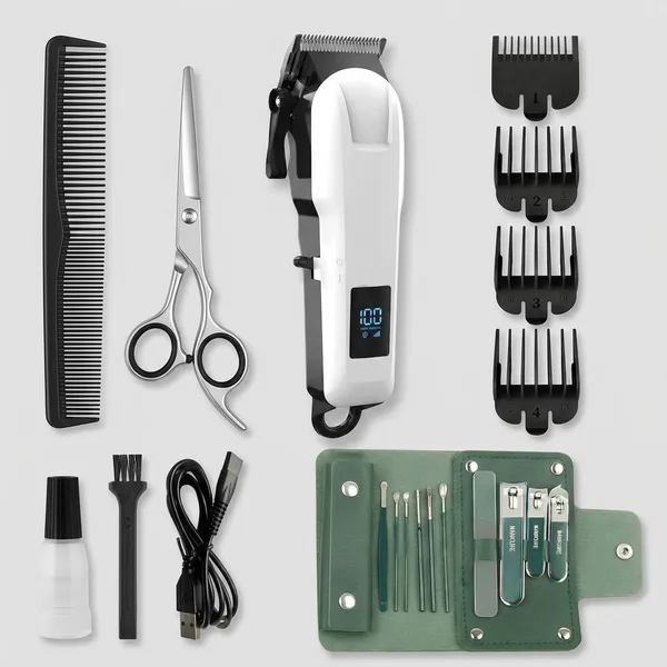 White_Cordless_Hair_Clipper_With_Digital_Display