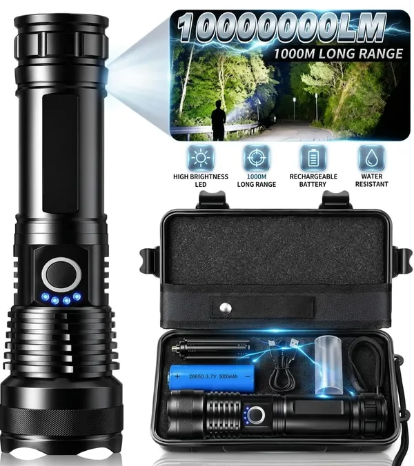 Black_Rechargeable_LED_Flashlight_With_Carrying_Case