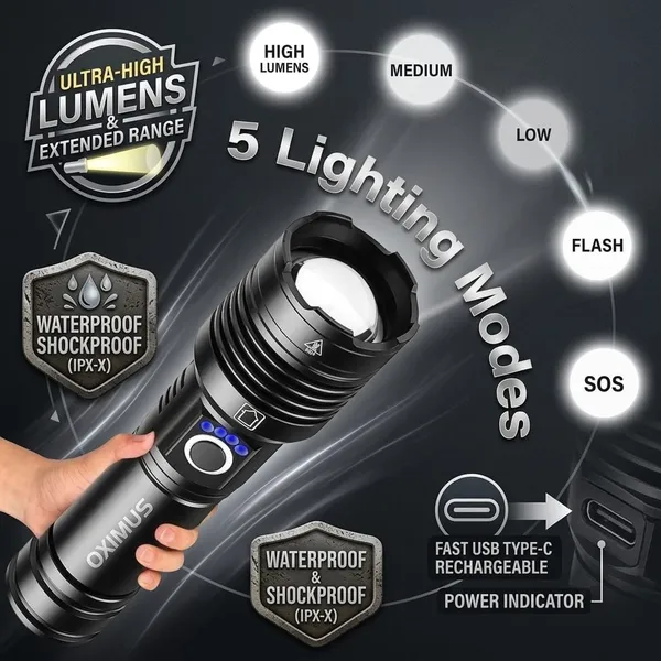 Black_Rechargeable_LED_Flashlight_With_Carrying_Case