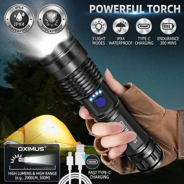 Black_Rechargeable_LED_Flashlight_With_Carrying_Case