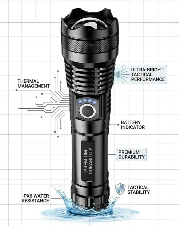 Black_Rechargeable_LED_Flashlight_With_Carrying_Case
