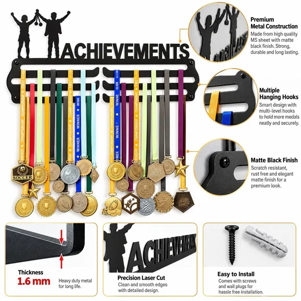 Medal_Display_Hanger_Achievement_Medal_Holder_With_Silhouette_Design_3_Tier_Wall_Mount_Black