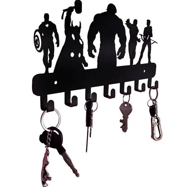8eenplus_Superhero_Wall_Hook_Decorative_Metal_Silhouette_Wall_Mount_Black_6_Hook_Design