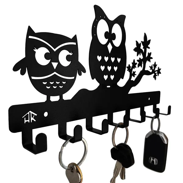 8eenplus_Decorative_Owl_Key_Holder_Wall_Mount_27_3_Cm_Metal_Key_Hook_Rack_With_6_Hooks_Black_Capacity_Weight_2_2_Kg