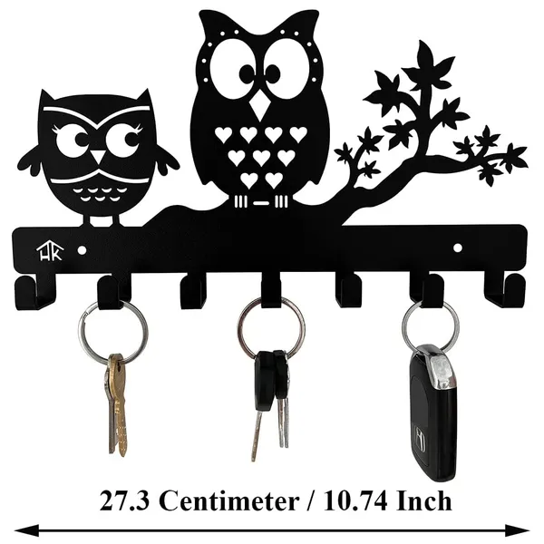 8eenplus_Decorative_Owl_Key_Holder_Wall_Mount_27_3_Cm_Metal_Key_Hook_Rack_With_6_Hooks_Black_Capacity_Weight_2_2_Kg