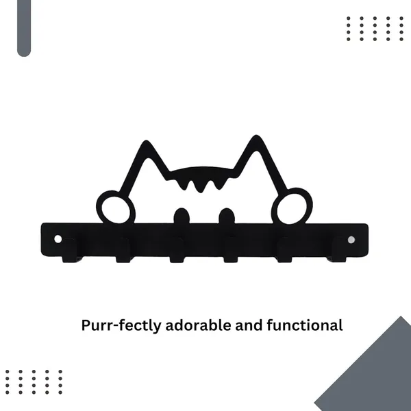 8eenplus_Decorative_Kitty_Cat_Wall_Hook_Rack_Metal_Key_Holder_Black_6_Hooks
