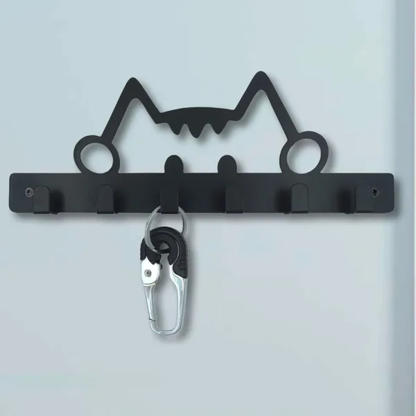 8eenplus_Decorative_Kitty_Cat_Wall_Hook_Rack_Metal_Key_Holder_Black_6_Hooks