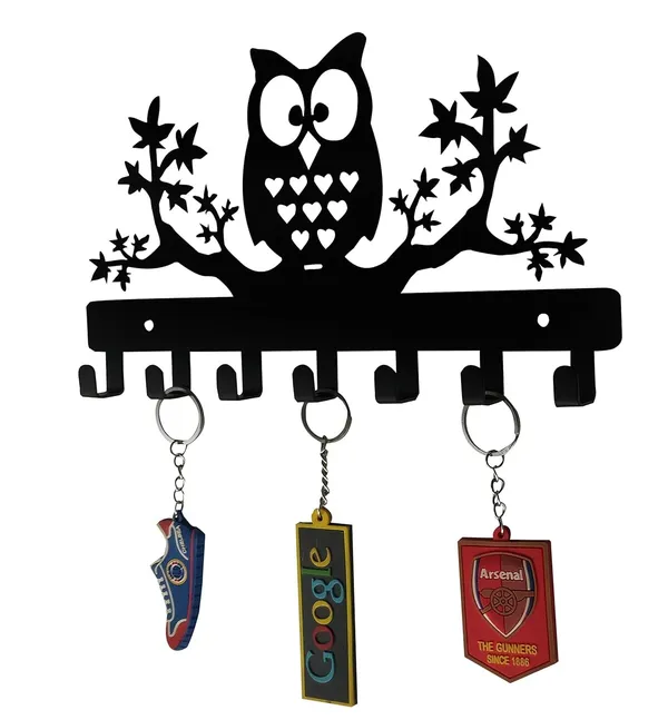 8eenplus_Decorative_Wall_Hook_Rack_With_Owl_Design_6_Hooks_Black_Metal_Tree_Branch_Pattern