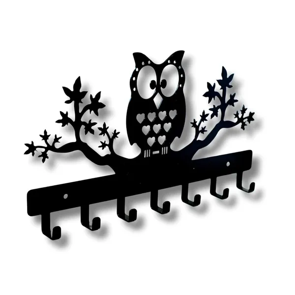 8eenplus_Decorative_Wall_Hook_Rack_With_Owl_Design_6_Hooks_Black_Metal_Tree_Branch_Pattern