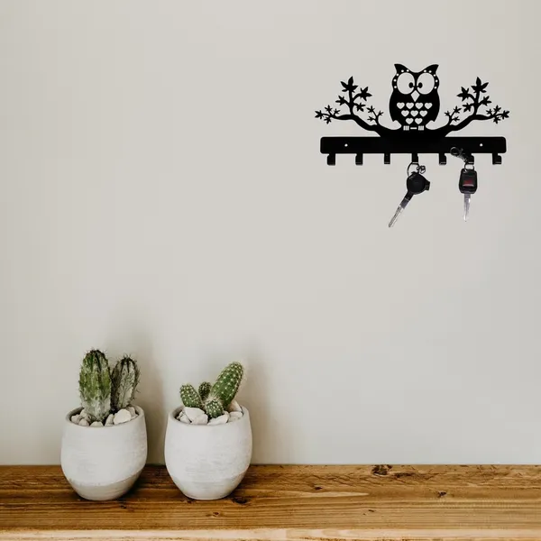8eenplus_Decorative_Wall_Hook_Rack_With_Owl_Design_6_Hooks_Black_Metal_Tree_Branch_Pattern