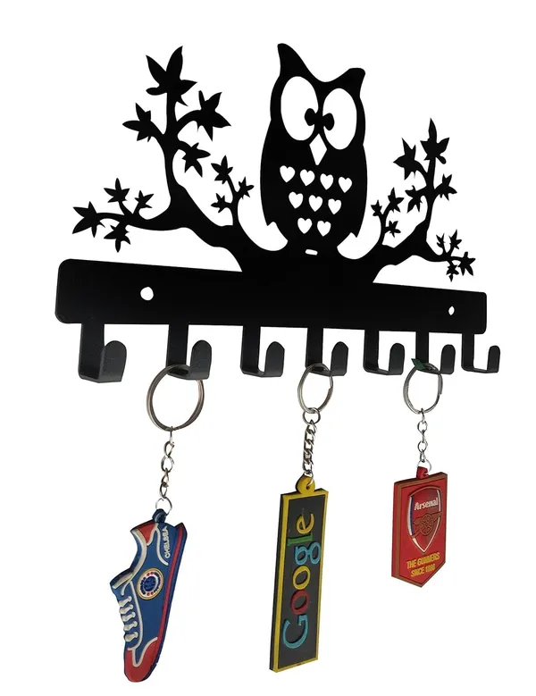8eenplus_Decorative_Wall_Hook_Rack_With_Owl_Design_6_Hooks_Black_Metal_Tree_Branch_Pattern