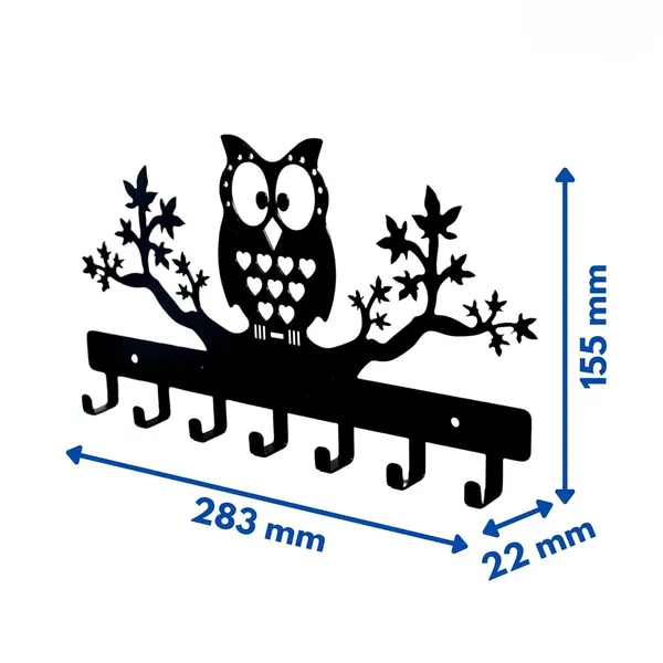 8eenplus_Decorative_Wall_Hook_Rack_With_Owl_Design_6_Hooks_Black_Metal_Tree_Branch_Pattern