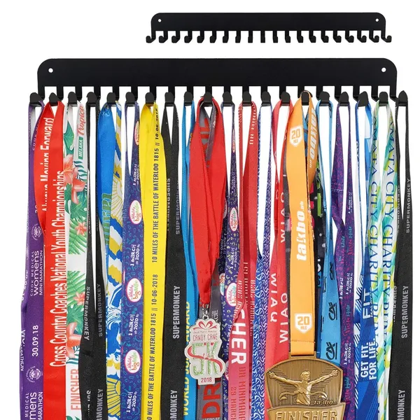 8eenplus_Medal_Display_Rack_Wall_Mount_Sports_Medal_Holder_With_16_Hooks_Black_Metal_Double_Row_Design