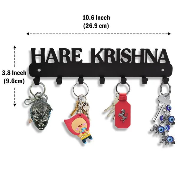 8eenplus_Hare_Krishna_Wall_Mounted_Key_Holder_7_Hook_Metal_Key_Rack_Black_Asthatic_Design