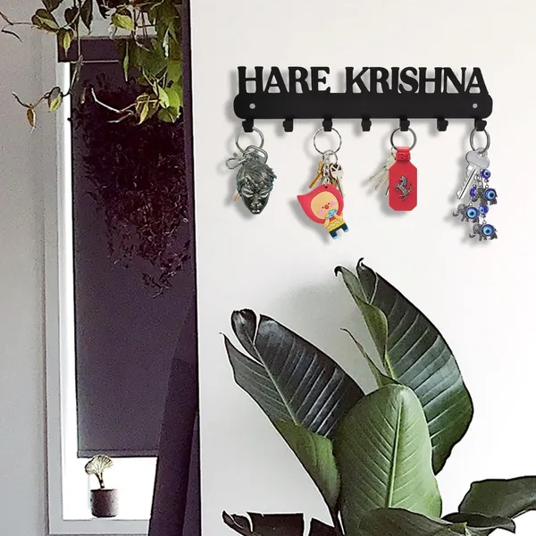8eenplus_Hare_Krishna_Wall_Mounted_Key_Holder_7_Hook_Metal_Key_Rack_Black_Asthatic_Design