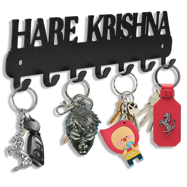 8eenplus_Hare_Krishna_Wall_Mounted_Key_Holder_7_Hook_Metal_Key_Rack_Black_Asthatic_Design