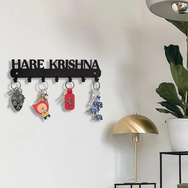 8eenplus_Hare_Krishna_Wall_Mounted_Key_Holder_7_Hook_Metal_Key_Rack_Black_Asthatic_Design