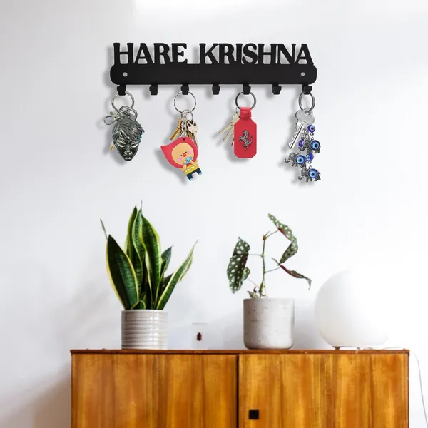 8eenplus_Hare_Krishna_Wall_Mounted_Key_Holder_7_Hook_Metal_Key_Rack_Black_Asthatic_Design