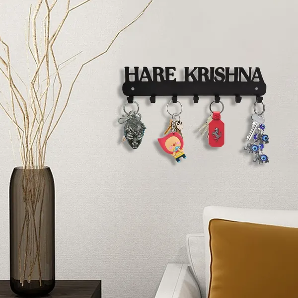 8eenplus_Hare_Krishna_Wall_Mounted_Key_Holder_7_Hook_Metal_Key_Rack_Black_Asthatic_Design