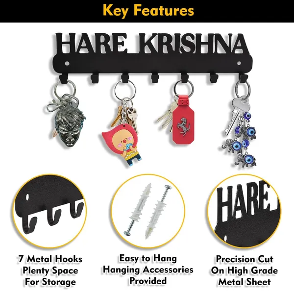 8eenplus_Hare_Krishna_Wall_Mounted_Key_Holder_7_Hook_Metal_Key_Rack_Black_Asthatic_Design