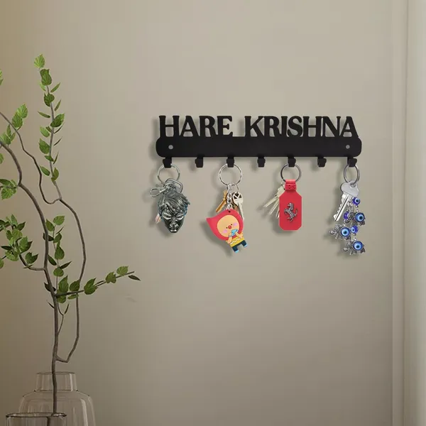 8eenplus_Hare_Krishna_Wall_Mounted_Key_Holder_7_Hook_Metal_Key_Rack_Black_Asthatic_Design