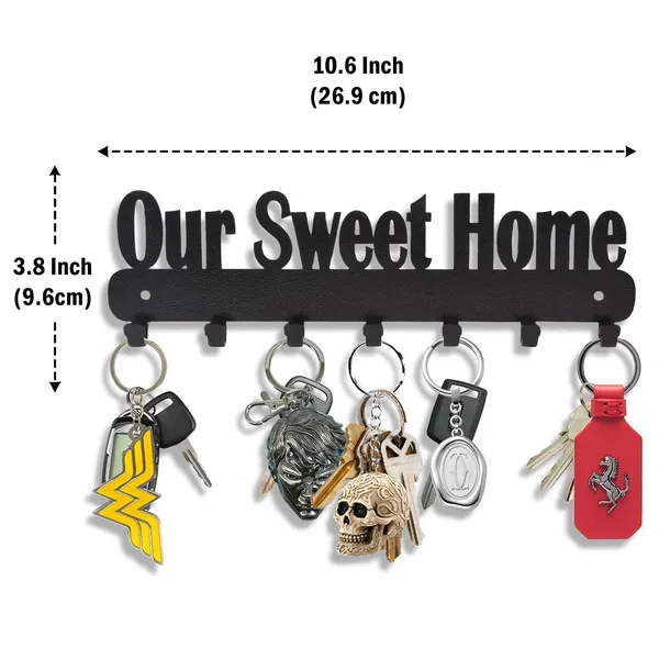 8eenplus_Our_Sweet_Home_Wall_Mount_Key_Holder_Decorative_Metal_Key_Rack_With_7_Hooks_Black