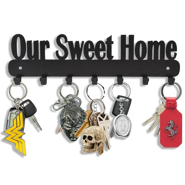8eenplus_Our_Sweet_Home_Wall_Mount_Key_Holder_Decorative_Metal_Key_Rack_With_7_Hooks_Black