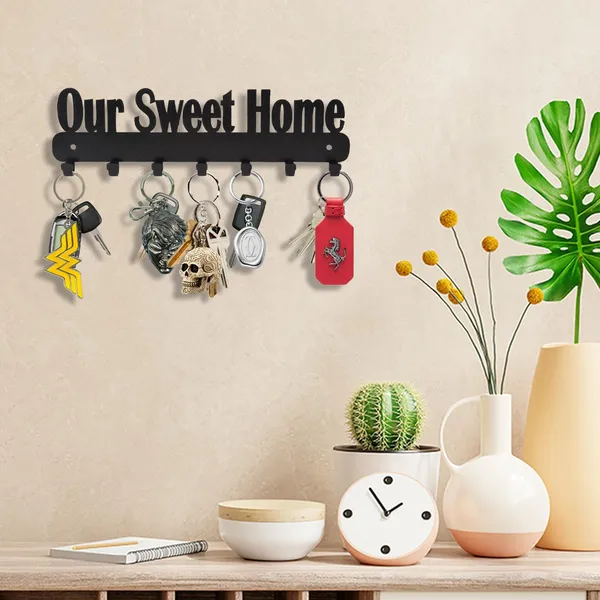 8eenplus_Our_Sweet_Home_Wall_Mount_Key_Holder_Decorative_Metal_Key_Rack_With_7_Hooks_Black