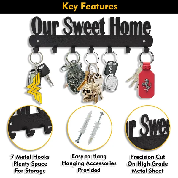 8eenplus_Our_Sweet_Home_Wall_Mount_Key_Holder_Decorative_Metal_Key_Rack_With_7_Hooks_Black