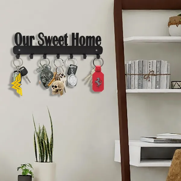 8eenplus_Our_Sweet_Home_Wall_Mount_Key_Holder_Decorative_Metal_Key_Rack_With_7_Hooks_Black