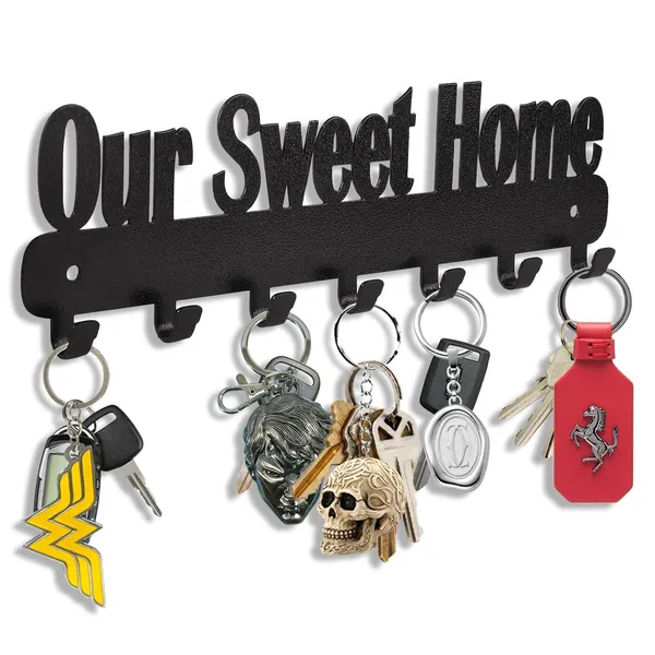 8eenplus_Our_Sweet_Home_Wall_Mount_Key_Holder_Decorative_Metal_Key_Rack_With_7_Hooks_Black