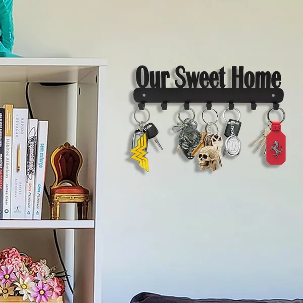 8eenplus_Our_Sweet_Home_Wall_Mount_Key_Holder_Decorative_Metal_Key_Rack_With_7_Hooks_Black
