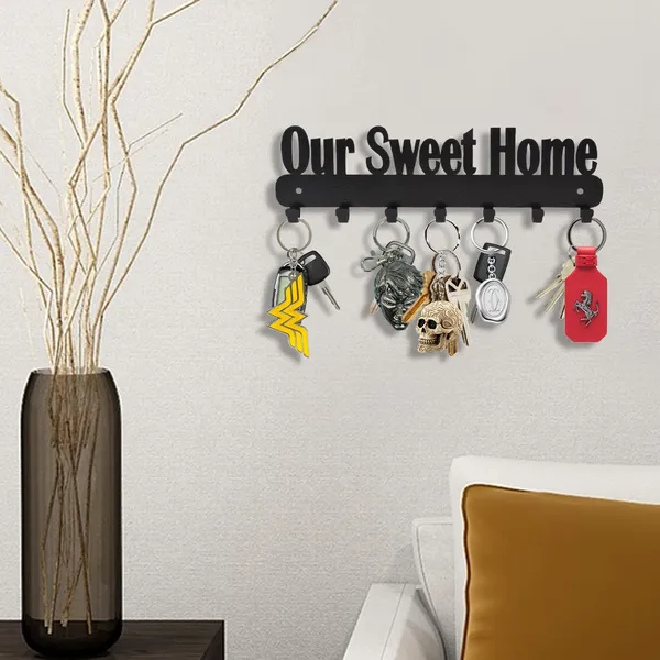 8eenplus_Our_Sweet_Home_Wall_Mount_Key_Holder_Decorative_Metal_Key_Rack_With_7_Hooks_Black
