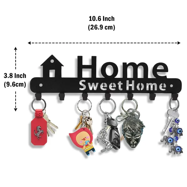 8eenplus_Home_Sweet_Home_Wall_Mounted_Key_Holder_7_Hooks_Black_Metal_Key_Rack_Decorative_Wall_Organiser