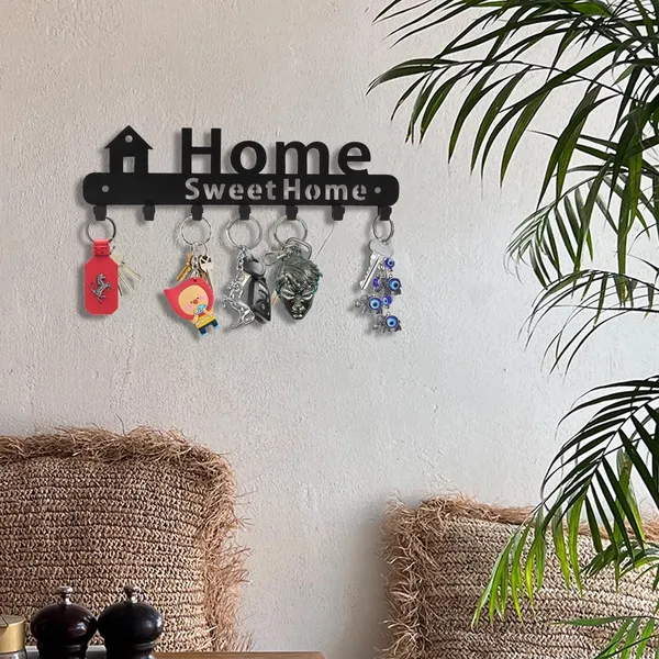 8eenplus_Home_Sweet_Home_Wall_Mounted_Key_Holder_7_Hooks_Black_Metal_Key_Rack_Decorative_Wall_Organiser