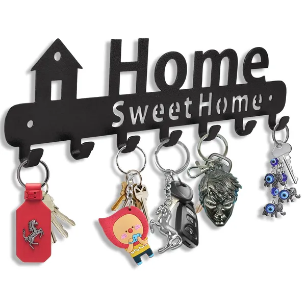 8eenplus_Home_Sweet_Home_Wall_Mounted_Key_Holder_7_Hooks_Black_Metal_Key_Rack_Decorative_Wall_Organiser
